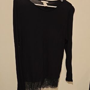 H&M Elegant Black Blouse with Lace Trim